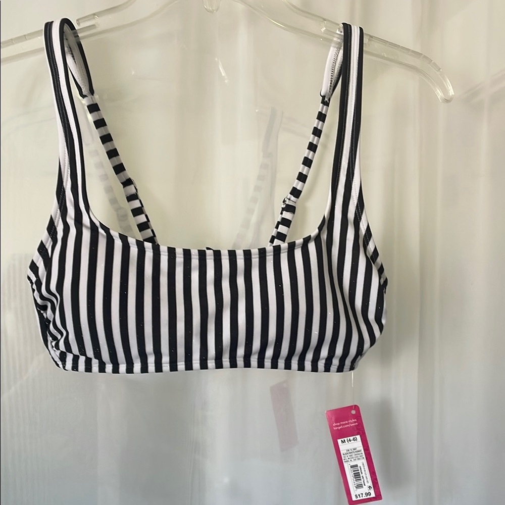 NWT Xhilaration (Target) Black and White Stripped Bikini Top Size M (4-6)